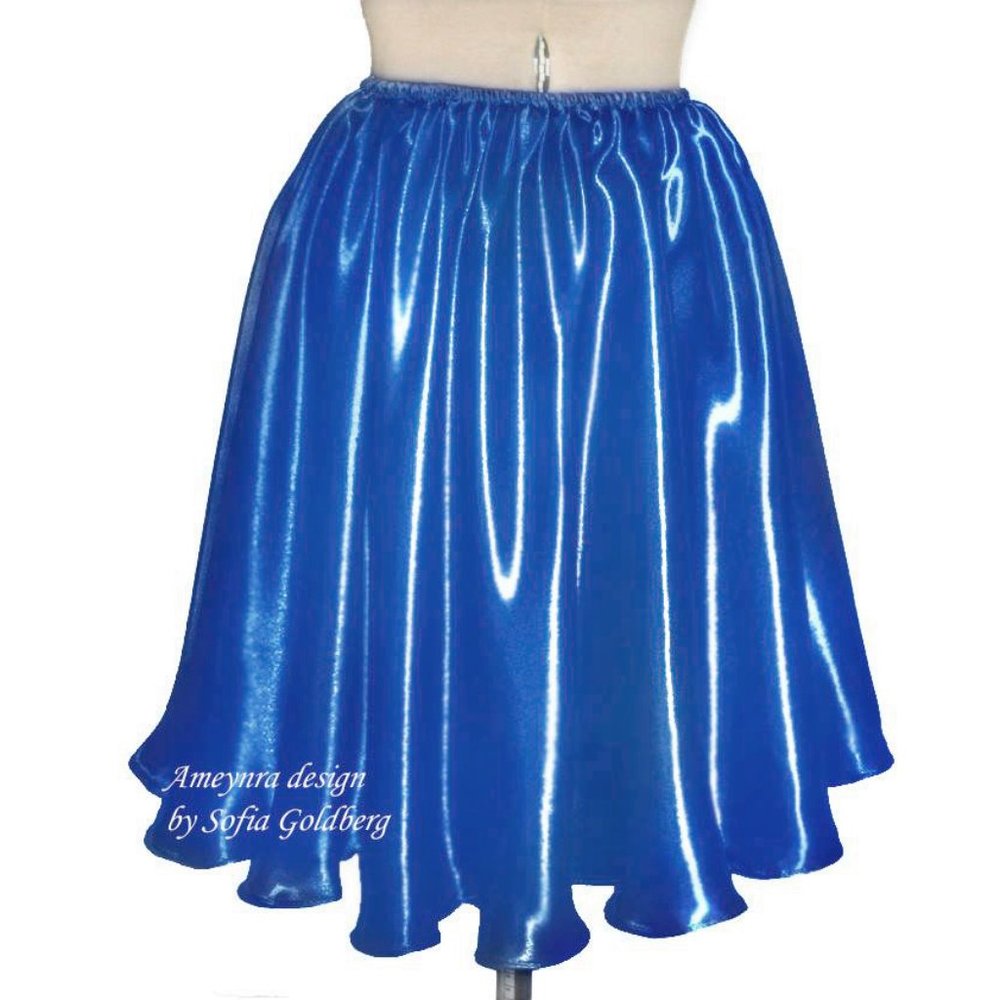 Blue Satin Mini Skirt. New,  above-knee, Size M